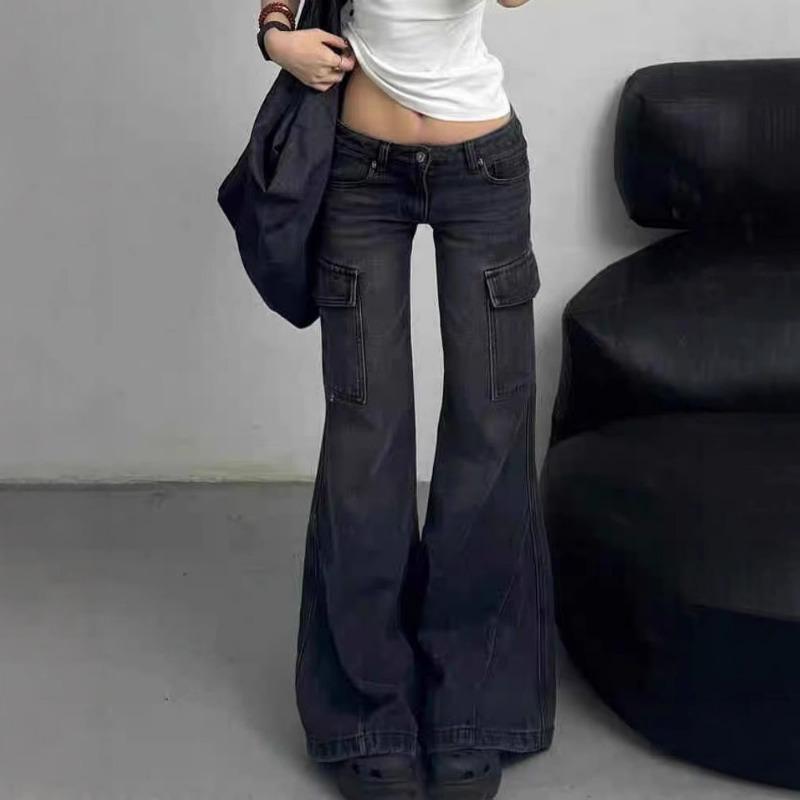 

Trendy American Hottie Low-waist Micro-flared Workwear Jeans for Women in Autumn and Winter New Style Pocket Slim Casual Pants 2XL