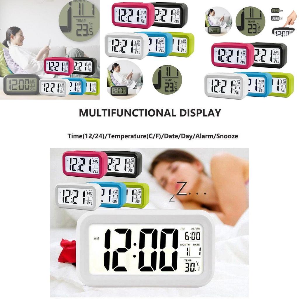 Digital Display Alarm Clock With Snooze Night Light Thermometer- Home Battery Operated