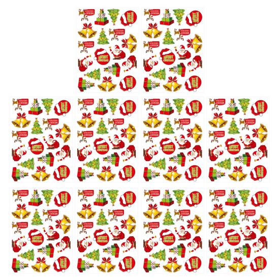 10 Sheets Festive Christmas Stickers Santa Claus Snowflakes Gingerbread Man Create Atmosphere Self-adhesive Decals Festive Decoration