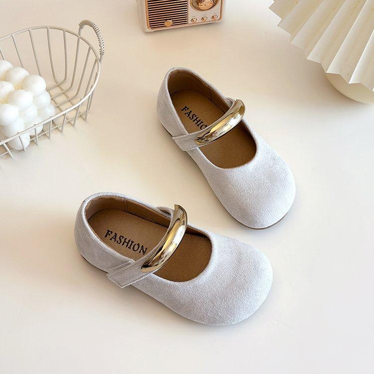 Korean Version of Girls' Shoes Suede Girls' Mary Jane Round Head Single Shoes Soft Sole Solid Color Simple Children's Leather Shoes Baby Shoes