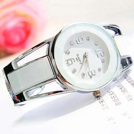 Women Fashion Opening End Quartz Analog Round Case Bracelet Bangle Wrist Watch