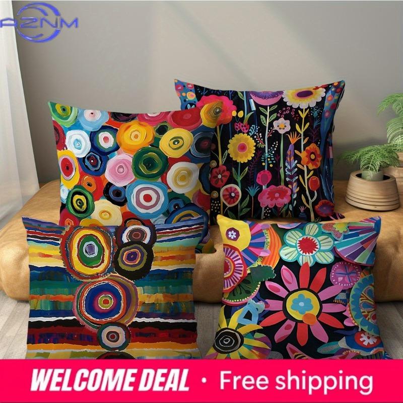 Piece Pillowcase, Checkered Patchwork Mandala Floral Print Throw Pillowcase, Home Decor.