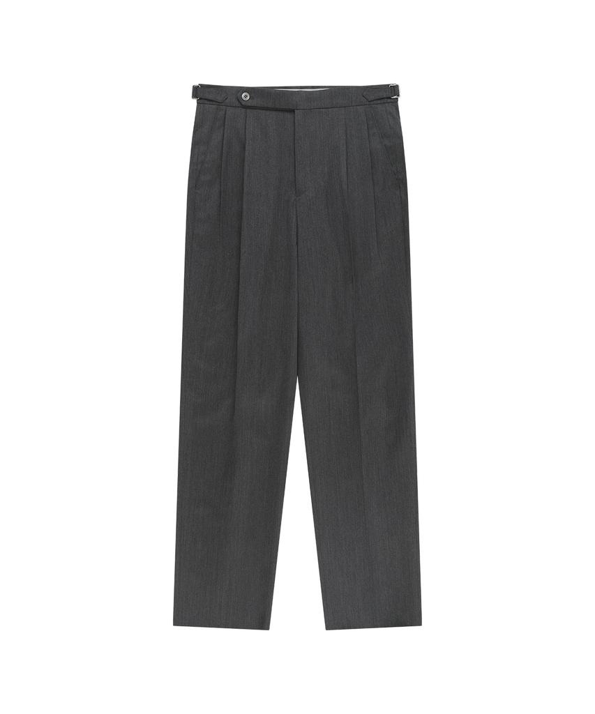 BELLIEF Essential Wool Gabardine Adjust Twill 2-Pleated Relaxed Trousers (Grey)