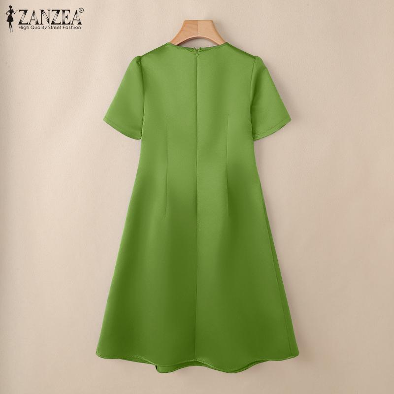 ZANZEA Women Casual Round Neck Summer Short Sleeve Dress