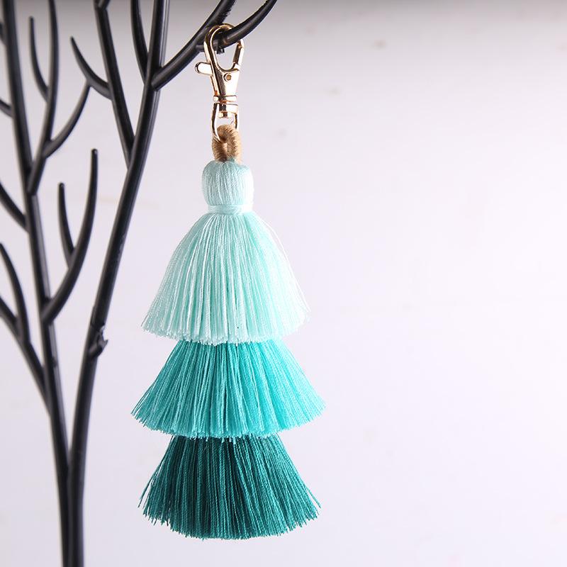 Three-layer Cotton Tassel Bag Hanger Decoration with Ethnic Style Keychain In Bohemian Style - Three-layer Tassels Pendant