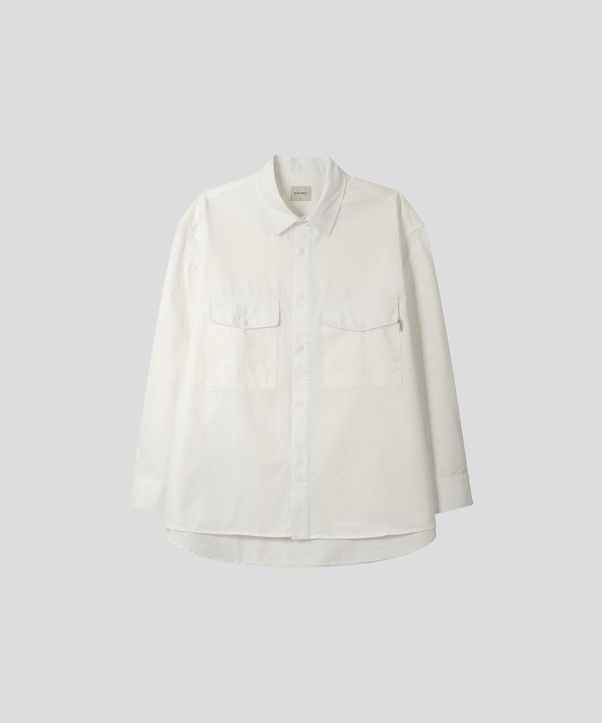 BLACK MOMENT Utility Two-Pocket Cotton Overshirt [White]
