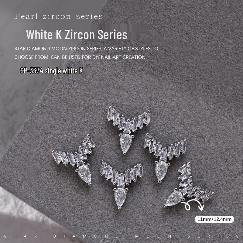 French Crescent Bow Full Diamond Heart V-shaped Zircon 3D Nail Art Decoration with Flat Bottom