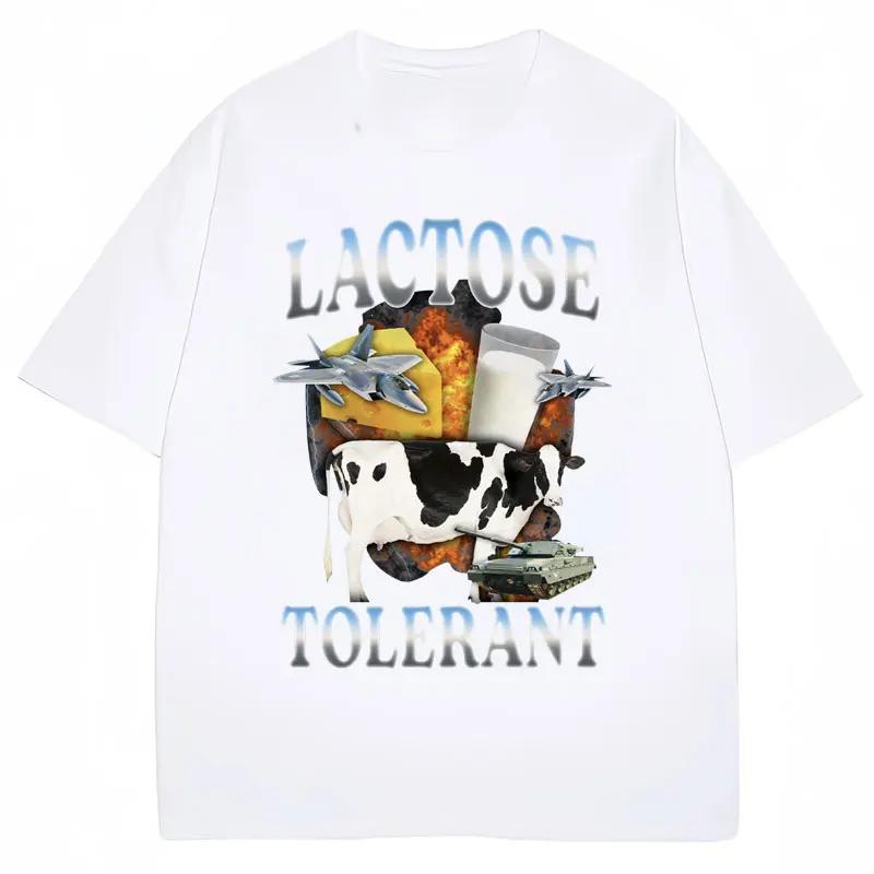Laktoseintolerant Lustiges Milchmuster T-Shirt Damen Retro Mode Kurzarm Sommer Lässig Humor Damen T-Shirts
