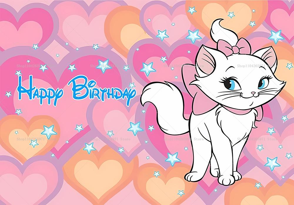 Cute Pink Marie Cat The Aristocats Theme Baby Shower Girl Birthday Party Decoration Background Cute Striped Custom Photo Studio