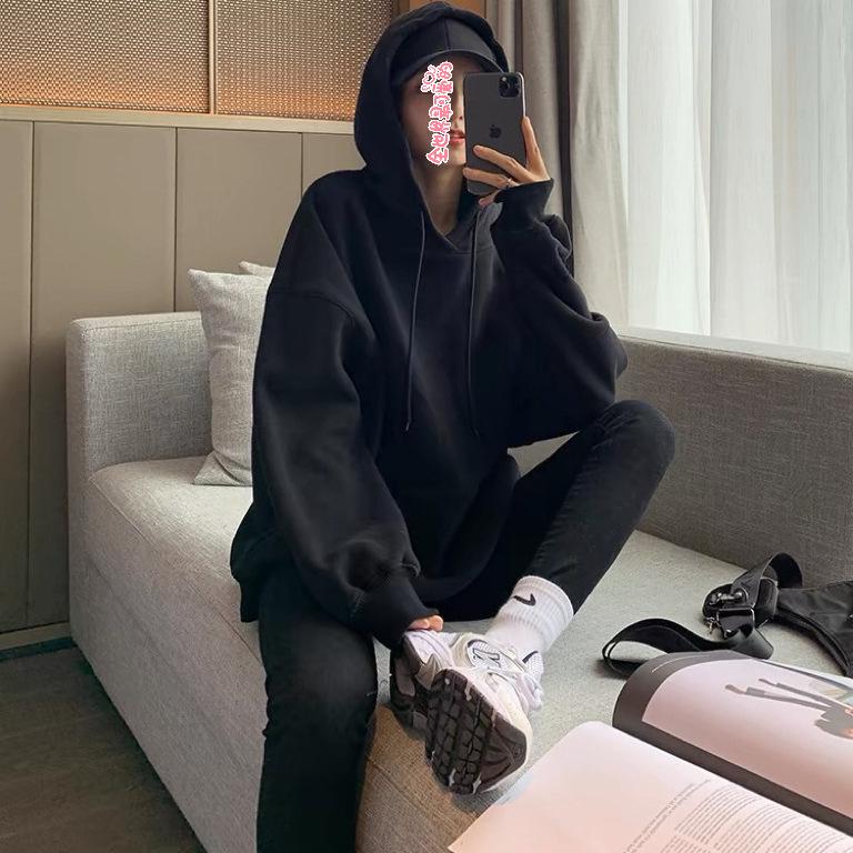 Women's European Black Hoodie | Casual Plus Size Pullover | Spring/Autumn 2024 White Sweatshirt