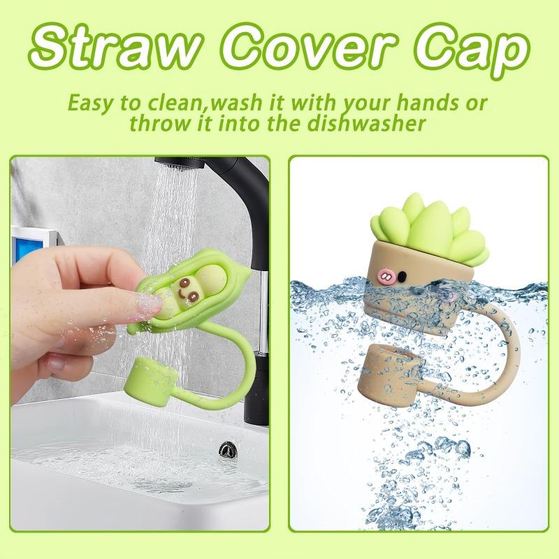 4pcs Cute Animal & Plant Reusable Straw Tips, Dustproof Decorative Cup Accessories