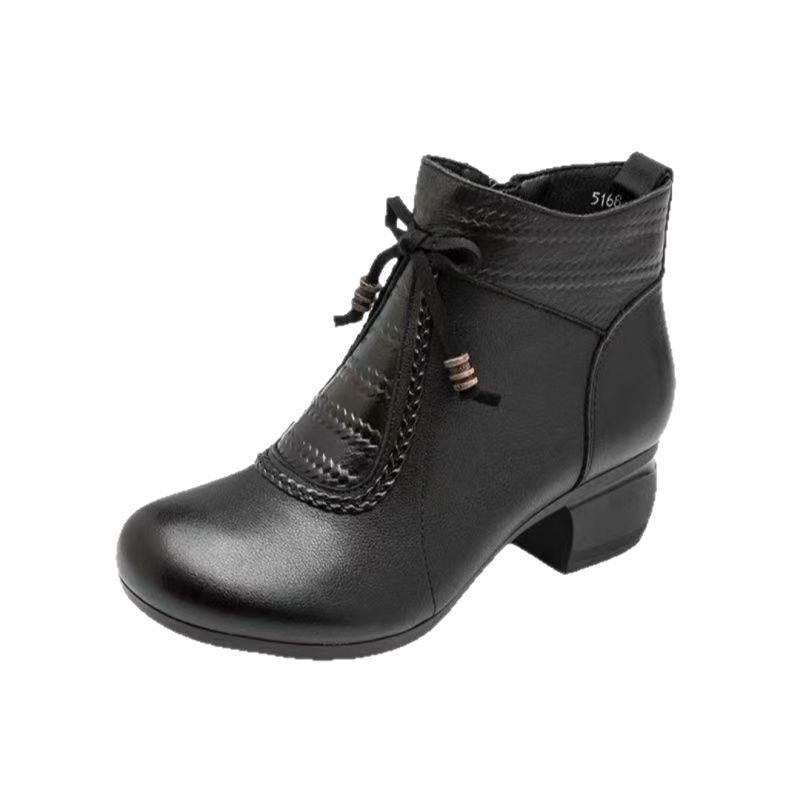 Soft leather Martin boots women's 2025 new autumn and winter soft surface thick heel fashion temperament versatile velvet warm short boots