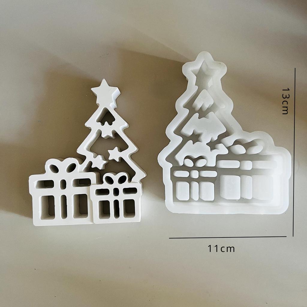 New Creative Hollow Gifts Christmas Tree Ornaments Silicone Mold DIY Handmade Christmas Tree Gift Cement Plaster Home Decorative