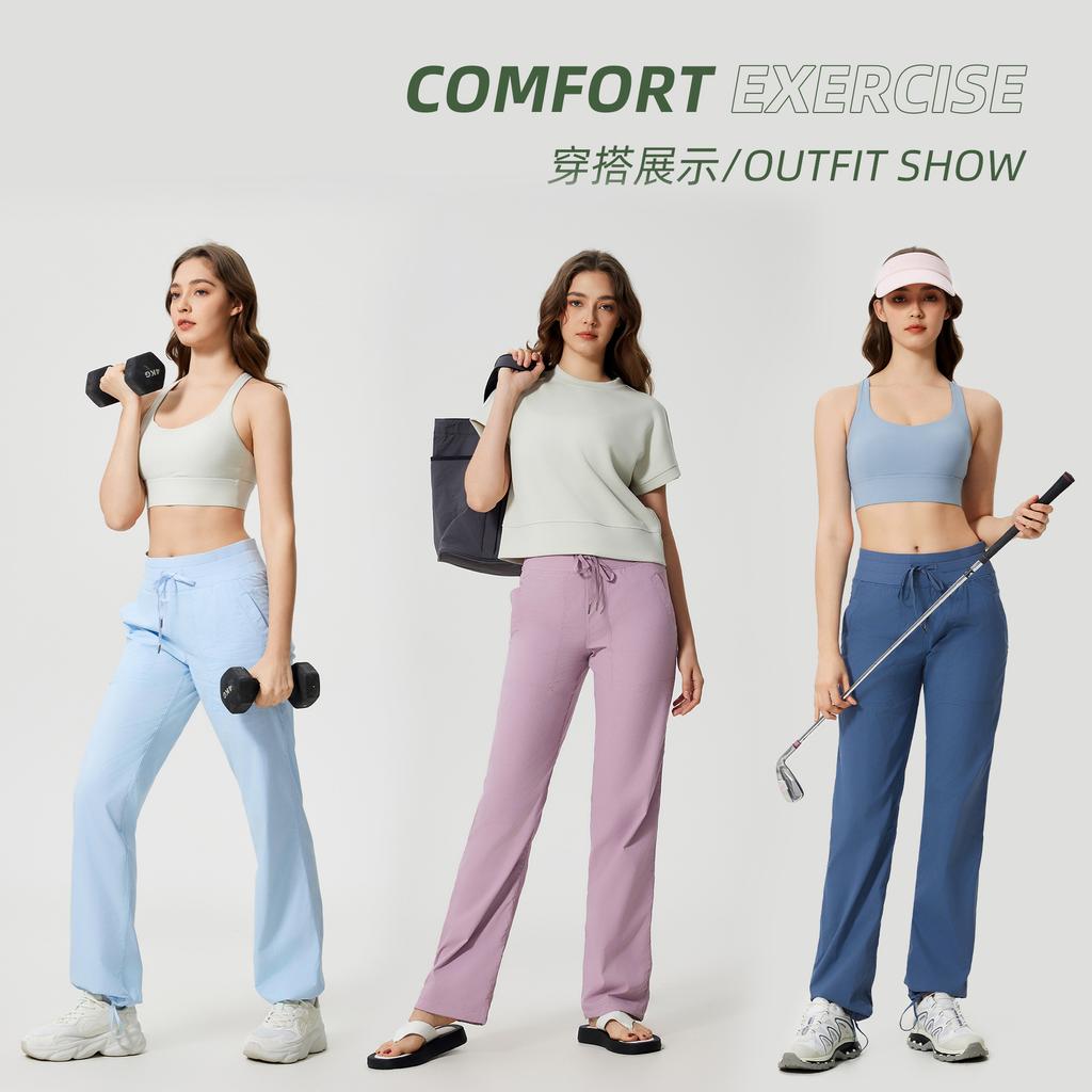 High waist loose trousers women's ice-feeling quick-drying casual woven sweatpants running two wear fitness wide-leg pants SS