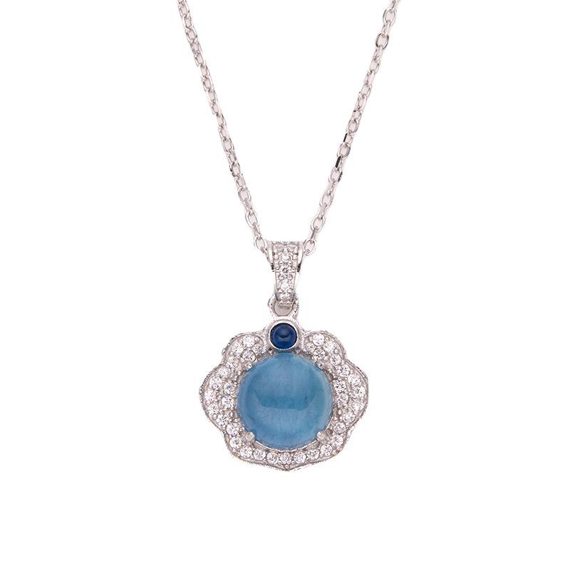 French Design S925 Sterling Silver Natural Aquamarine Color Treasure Necklace Women'S Personality Pendant Fashion Clavicle Chain