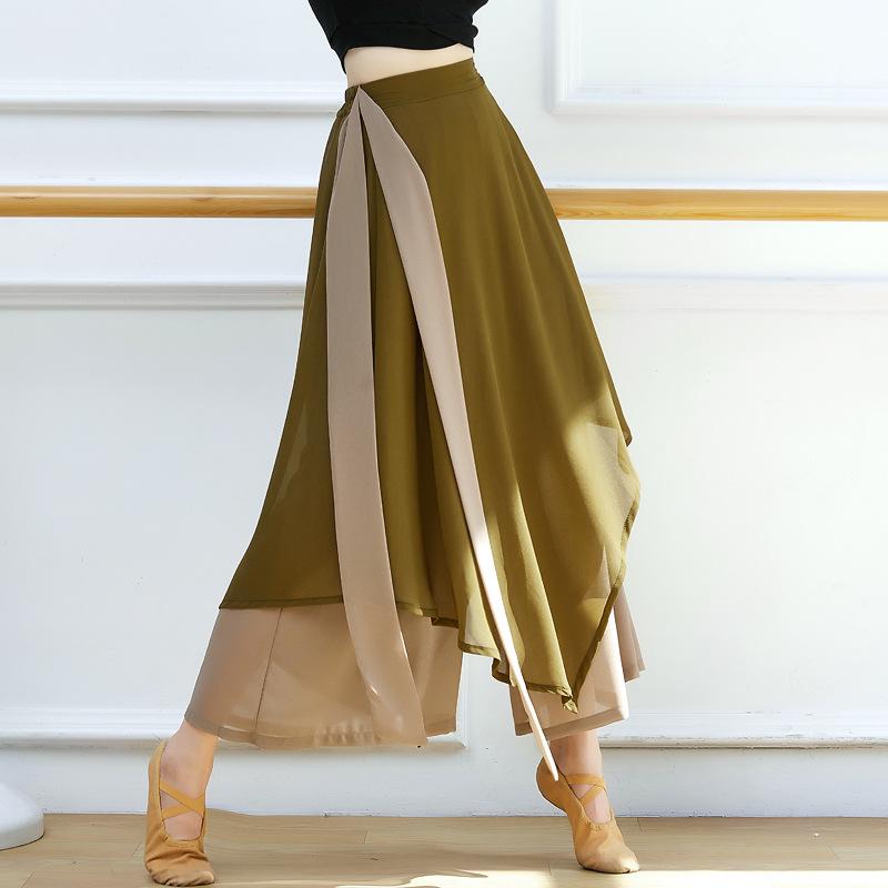 Double Layer Ribbon Chiffon Culottes - Women's Classical Dance Performance Wide-Leg Pants