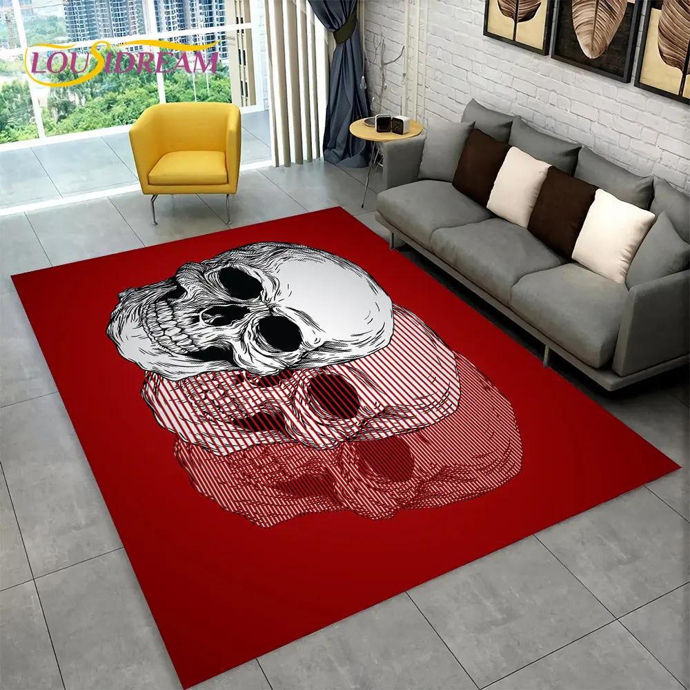 Horror Skull Gothic Witchcraft Area Rug,Carpet Rug for Living Room Bedroom Sofa Playroom Doormat Decoration,Non-slip Floor Mat