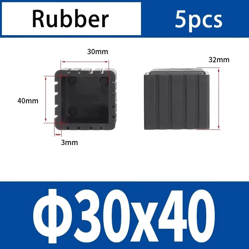 Square Rubber Black Chair Leg Caps Protector Pads Pipe Plugs Non-slips Table Foot Dust Cover Socks Floor Furniture Accessories