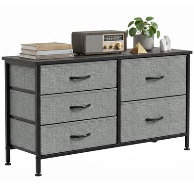 Chest of Drawers with 5 Fabric Drawers Bedroom Chest Steel Frame Drawers for Living Room Office Dark Grey and Black