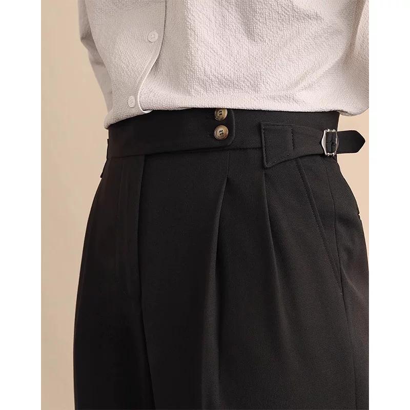 Heren Parijse Gesp Western Broek: Hoge Taille, Rechte Pijp, Omgeslagen Manchetten - Business Casual