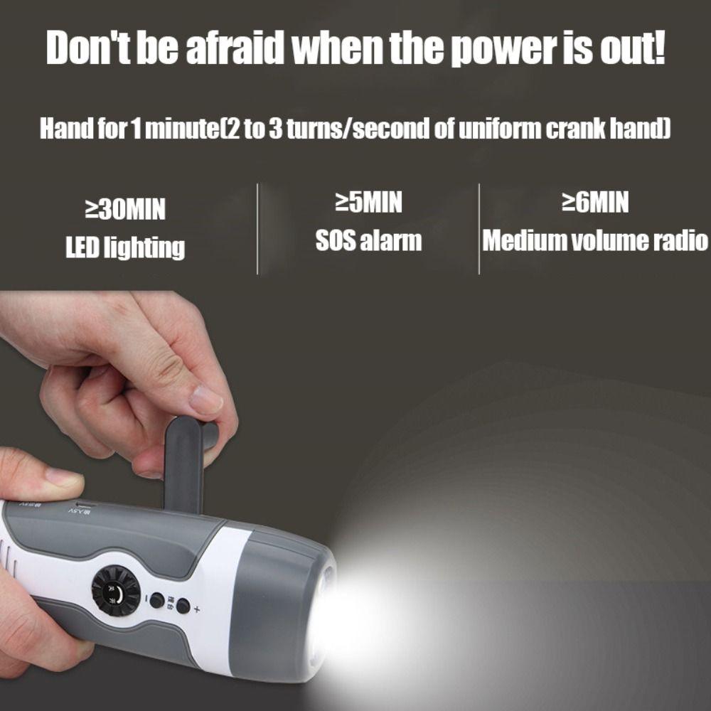 USB Multifunctional Flashlight Hand-cranking Generation Emergency Alarm Hand-held FM Radio  Vehicle