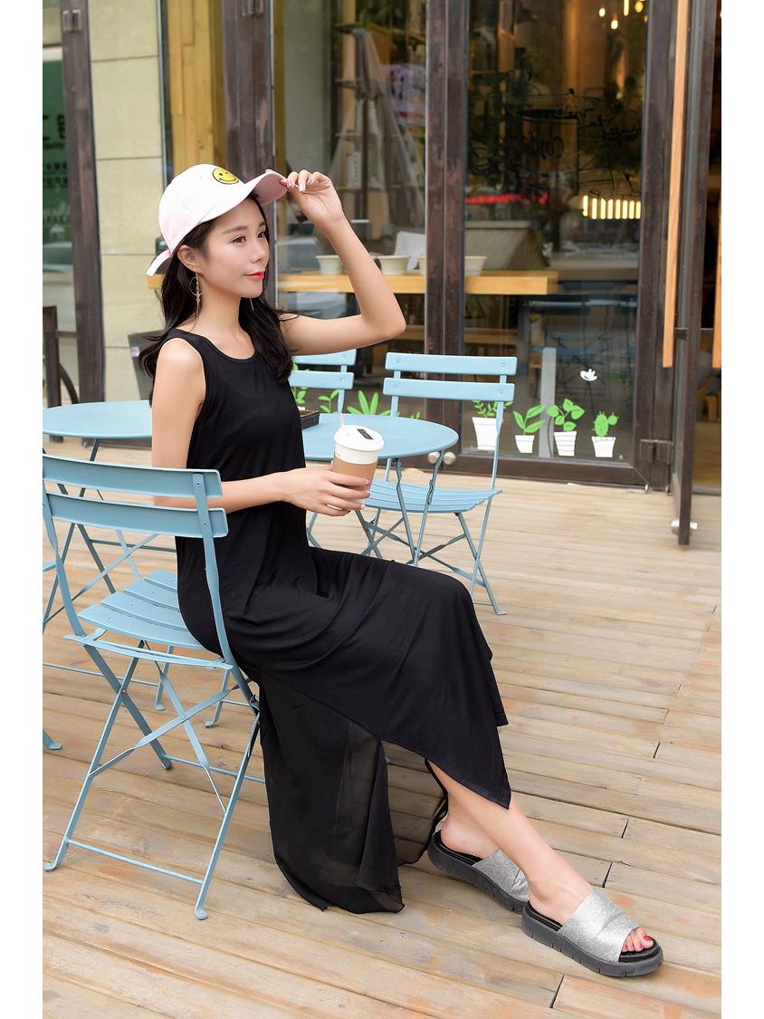 

Летнее платье-халат из модала и хлопка - средней длины, свободного кроя, облегающего покроя, большого размера, с разрезом снизу 2XL for 180-230 jin