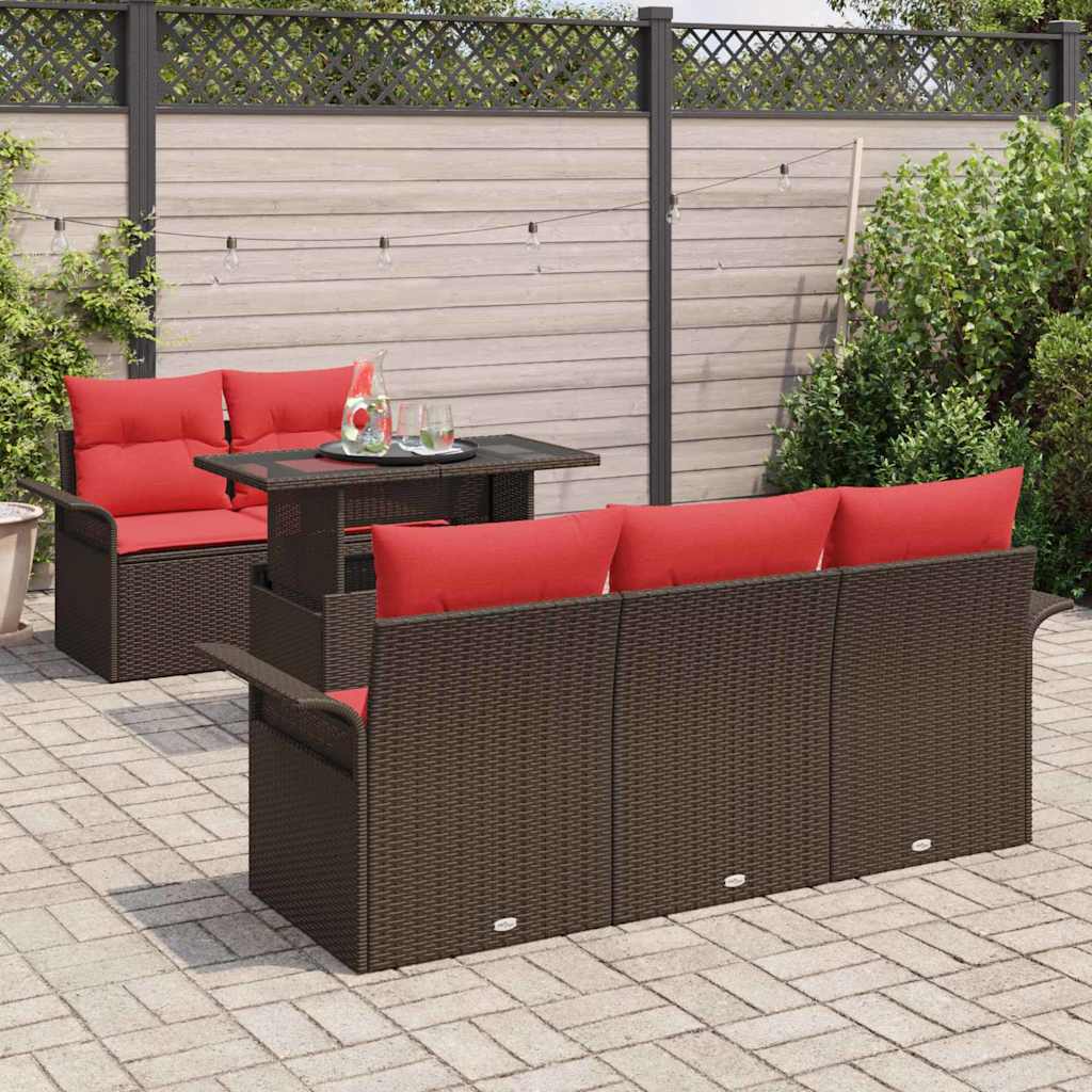 Garden Sofa Set with Cushions 6 pcs Brown Poly Rattan