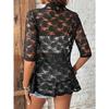 Elegant Women's Open Collar Contrast Lace Jacket - Lightweight Semi-Sheer Black & White Lace Panels, Spring Summer Fall Casual Chic Outerwear,