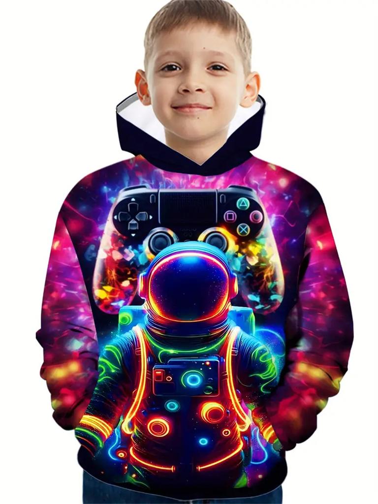 Fajne Gamepady Chłopięce Casual Długie Rękawy Bluzy Chłopięce Bluzy Jesień Wiosna Bluzy Z Kapturem Topy Outdoor Kolorowe Dziecięce Ubrania