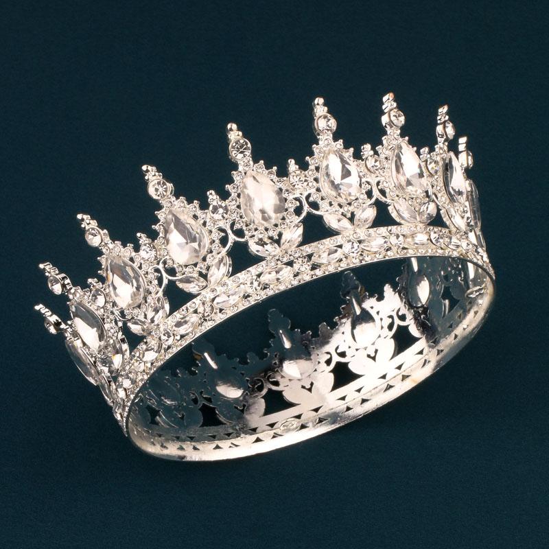 Alloy Rhinestones Big Round Crown European Style Bride Wedding Dress Shape Colorful Crown Wedding Jewelry Model Crown