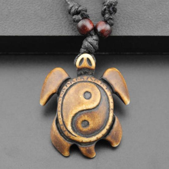 Retro Dames Heren Faux Bone Waxkoord Yin Yang Tai Chi Schildpad Hanger Ketting Cadeau