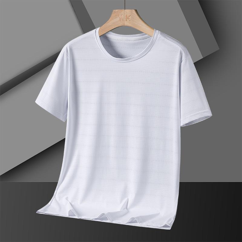 

Ледяной шелк, быстросохнущая спортивная футболка с круглым вырезом, трикотажные изделия для спортзала, рубашка для фитнеса, футболка для бега, мужская дышащая спортивная одежда, сплошной цвет L белый