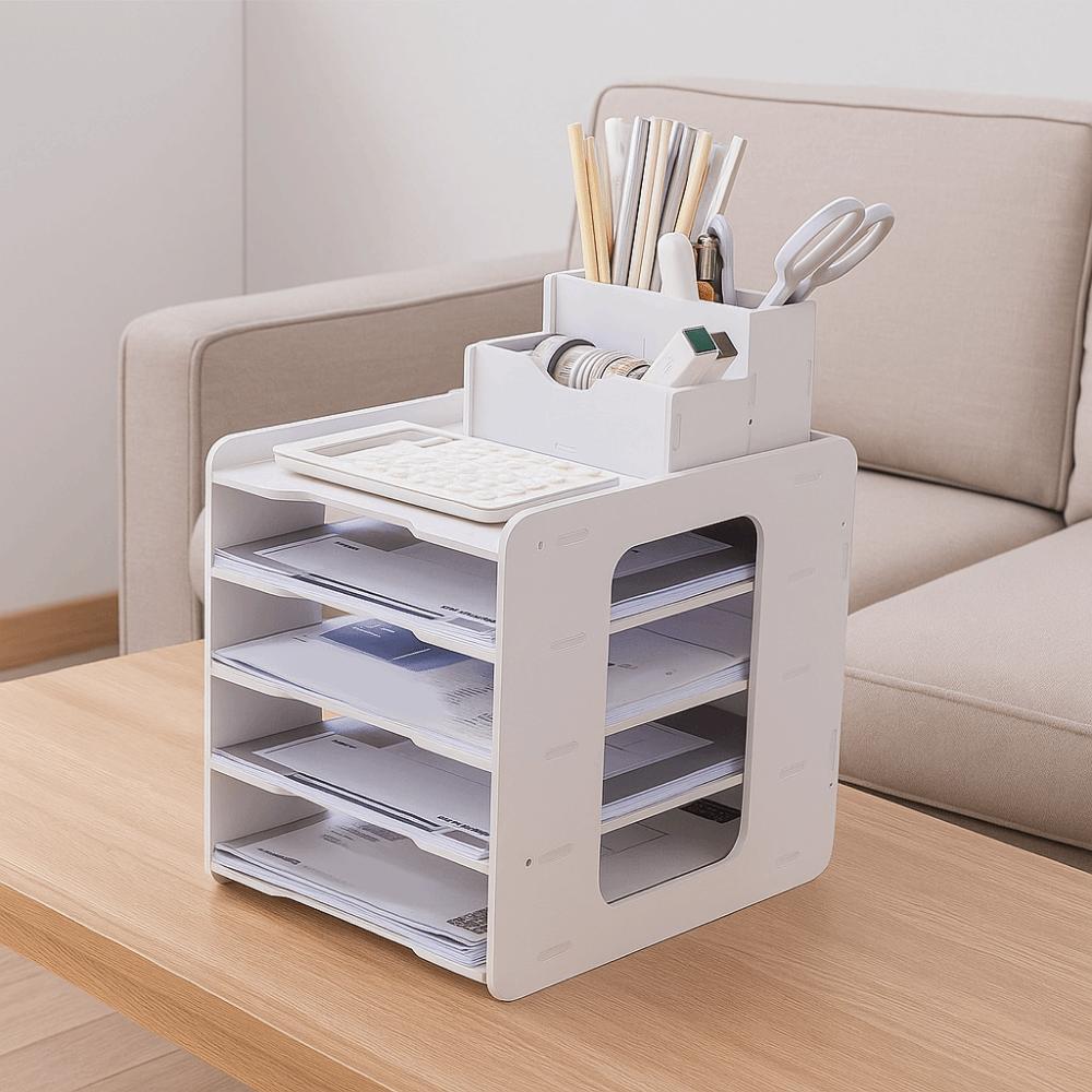 Large Capacity Table File Rack Space Saving Desk Top Shelf Creative File Holder  Office