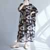 DIMANAF 2025 New Plus Size Summer Dress Women Vintage Printing Loose Casual Dress Long Soft Linen Dress Maxi