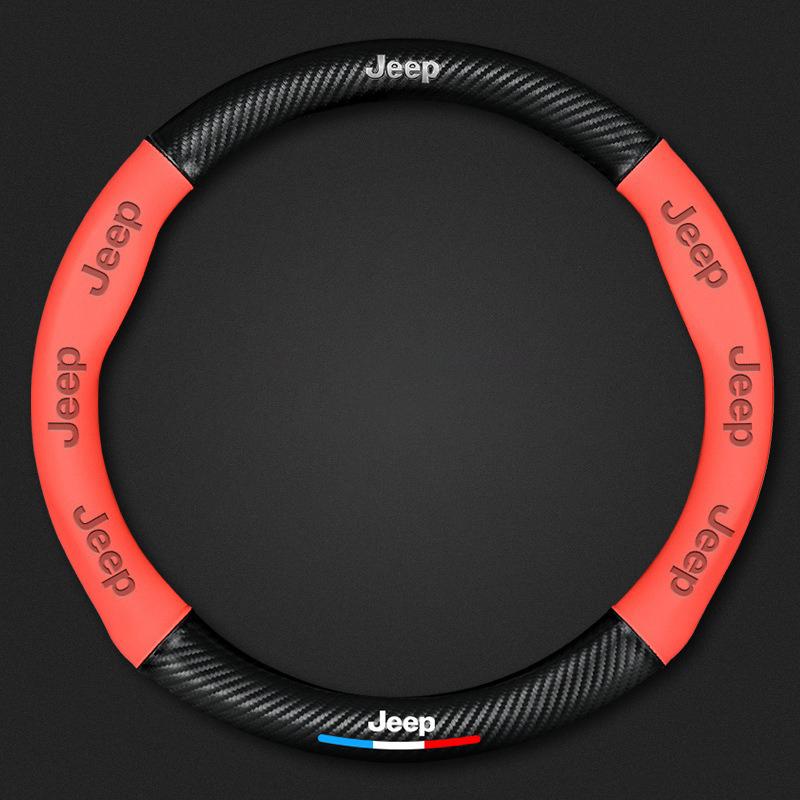 Car Napa Leather Carbon Fiber Texture Steering Wheel Cover For Jeep Grand Cherokee Wrangler Gladiator Compass Renegade Keychain