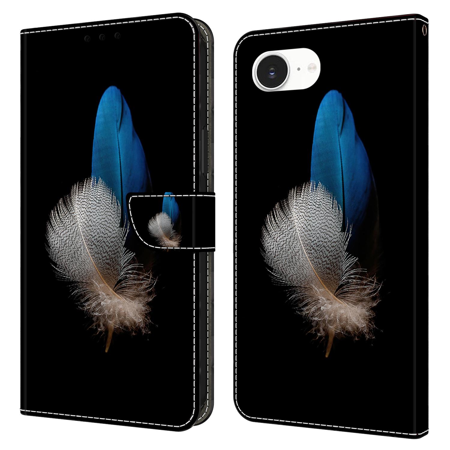 

For iPhone 16e Case 3D Pattern PU Leather Wallet Phone Cover with Stand Two Feathers