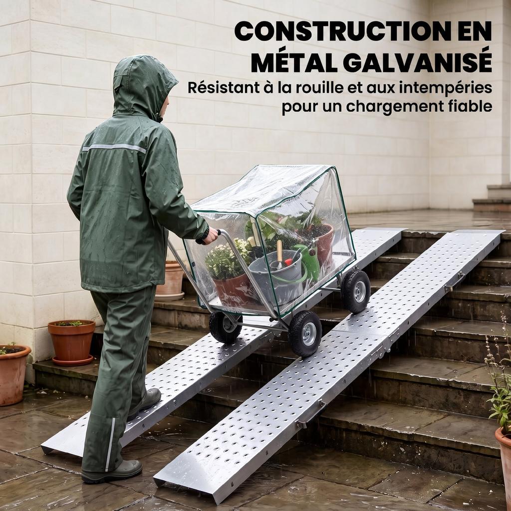 Loading Ramps, Set of 2 Folding, Handles, Non-Slip Surface, Max Load 400 kg, 180 x 25.5 cm, Silver
