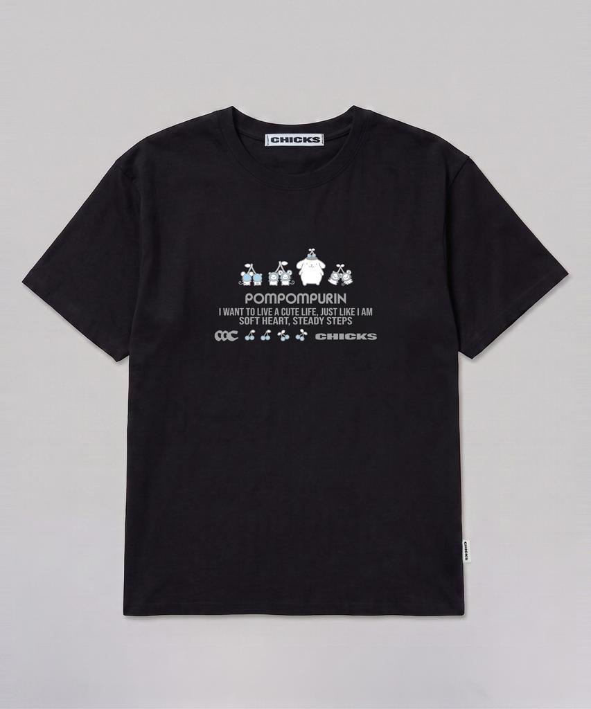 CHICKS Pompompurin Steady Oversized Short Sleeve T-Shirt Black