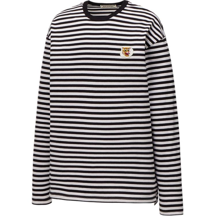 Onitsuka Tiger Striped Logo Patch Crew Neck Long Sleeve Sweatshirt Unisex sweatshirt Black 2183B432-001