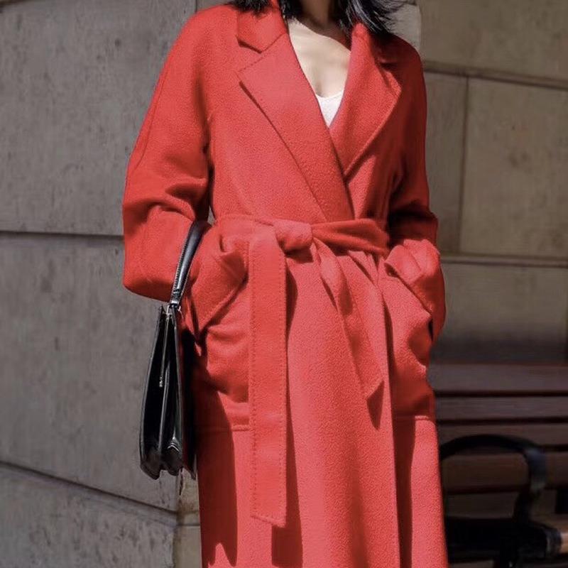 High Water Ripple Double-sided Wool Coat Women Long Bathrobe Style Autumn Winter Coat