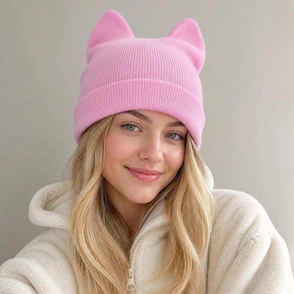 Y2K Cat Ears Beanie Hats Cute Pullover Hat Cute Knitted Hat Outdoor