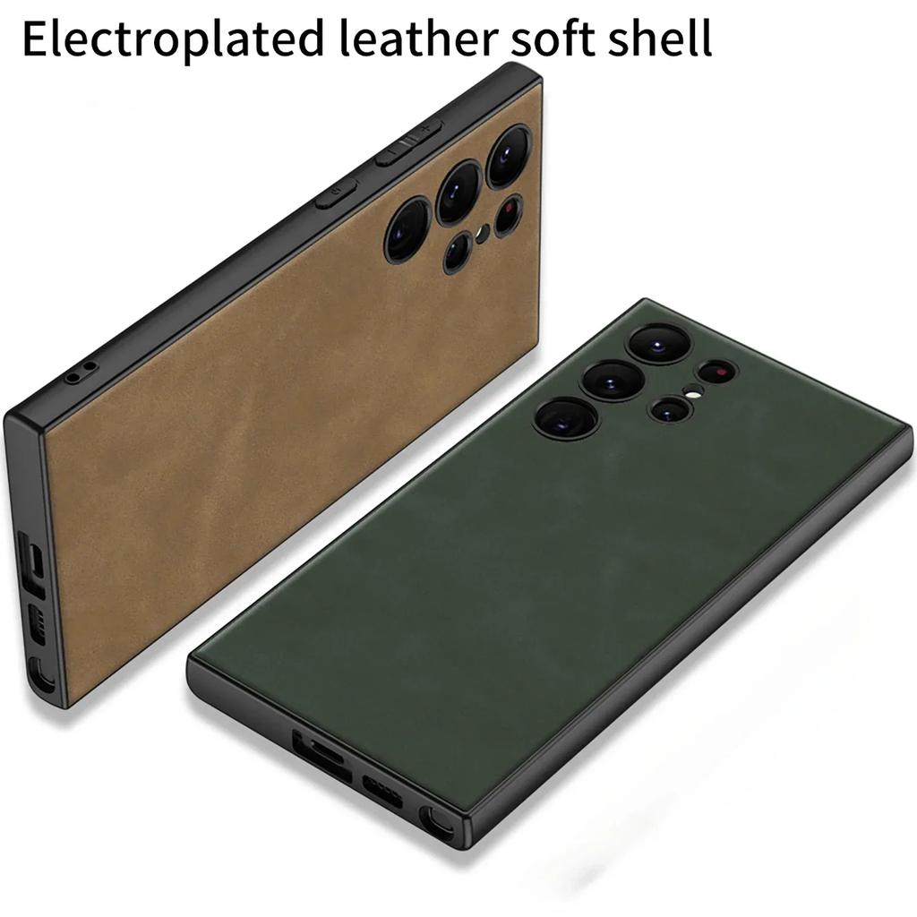 Skin Leather Hard Shell Phone Case For Samsung Galaxy S25 S24 Plus Ultra Shockproof Case