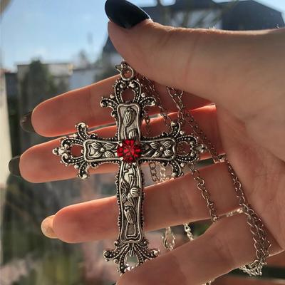 Big Cross Pendant Necklace for Women Men Goth Gothic Neck Necklaces Vintage Choker Medieval Edgy Jewelry Accessories Aesthetic