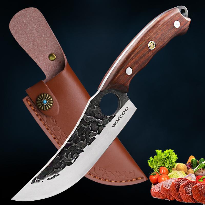 Forged Stainless Steel Boning Knife High Hardness Kitchen Knife Sharp Slicing Knife for Slaughtering Meat Cleaver with Cover