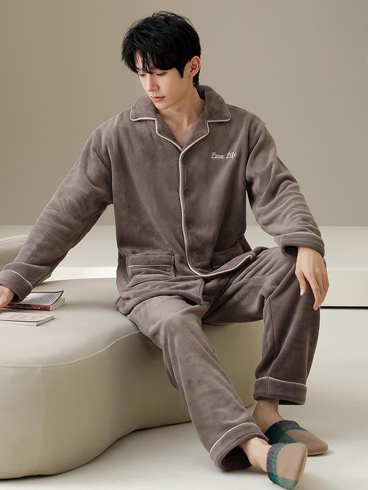 Anti-static Coral Fleece Women's Thick Winter Flannel Cardigan and Men's Autumn/Winter Homewear