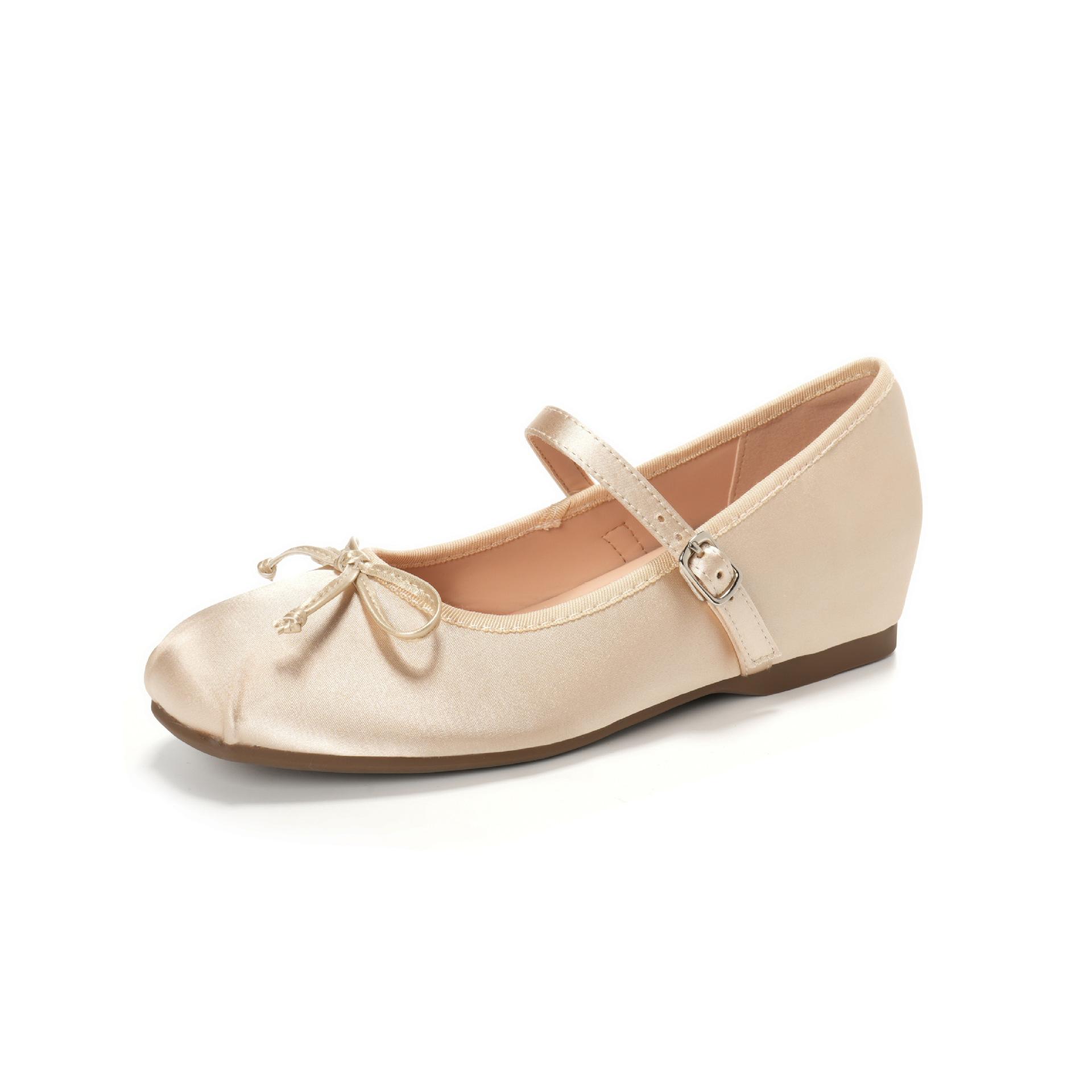 

Балетки на плоской подошве, женские, с внутренней высотой, с бантом, с ремешком с надписью, Мэри Джейн 42 абрикосовый