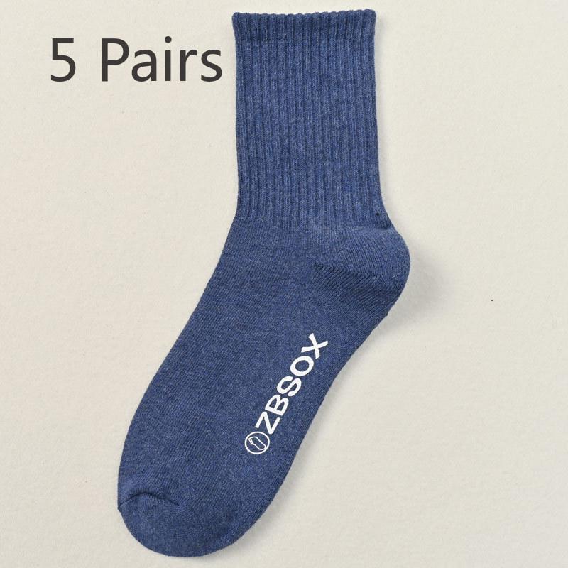 5 Pairs of Men's Autumn and Winter Cotton Thick and Velvet Warm Wool Ring Anti Pilling Tube Socks