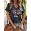 Women's V-Neck "Girls Trip 2026" Graphic Tee, Cheaper Than Therapy Print T-Shirt, Casual Loose Short Sleeve Vacation Fashion Top