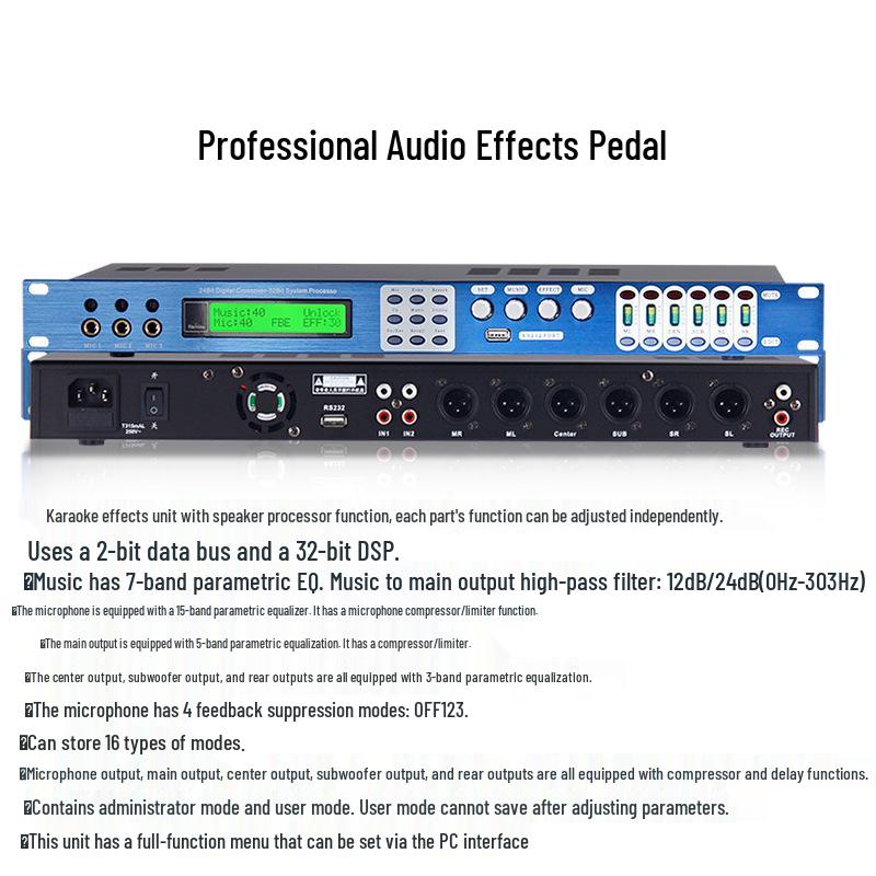 Professional KTV Karaoke DSP Reverb Audio Processor with Anti-Howling
