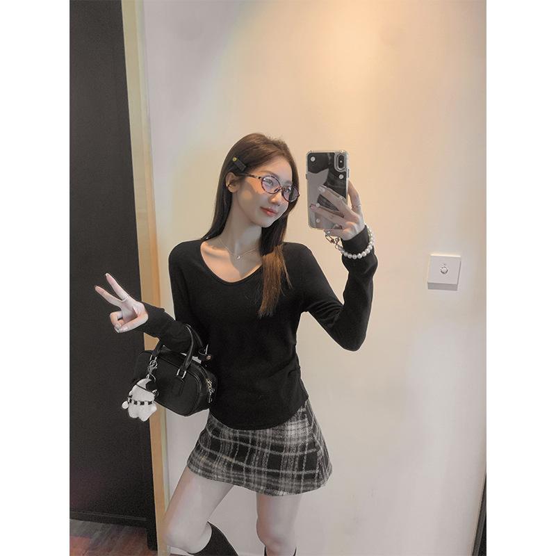 

Женский топ из утолщенного австралийского бархата с V-образным вырезом и длинными рукавами на правое плечо, осенне-зимний, с плиссировкой внутри, утягивающий, белый, сладкий и пряный XL